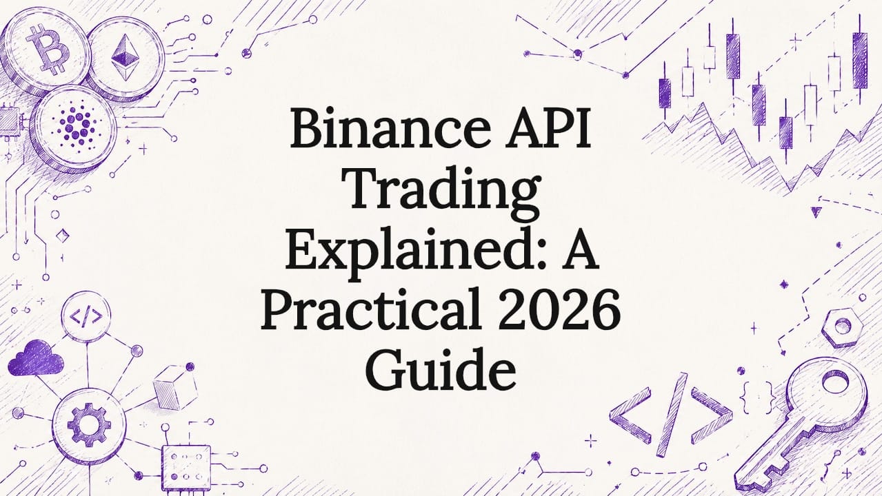 Decorative sketch framing cryptocurrency API trading