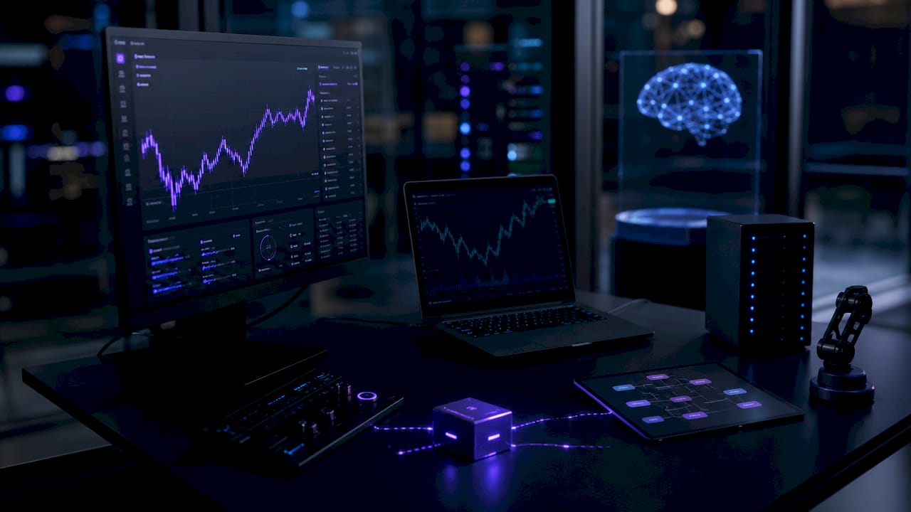 Trader analyzing crypto risk charts at desk