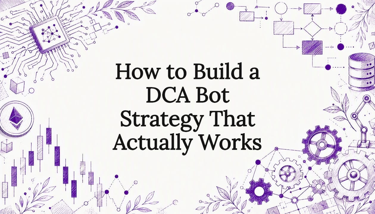 Decorative title card with crypto automation sketches