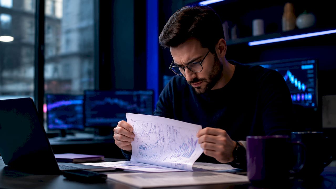 Data scientist reviewing financial risk reports