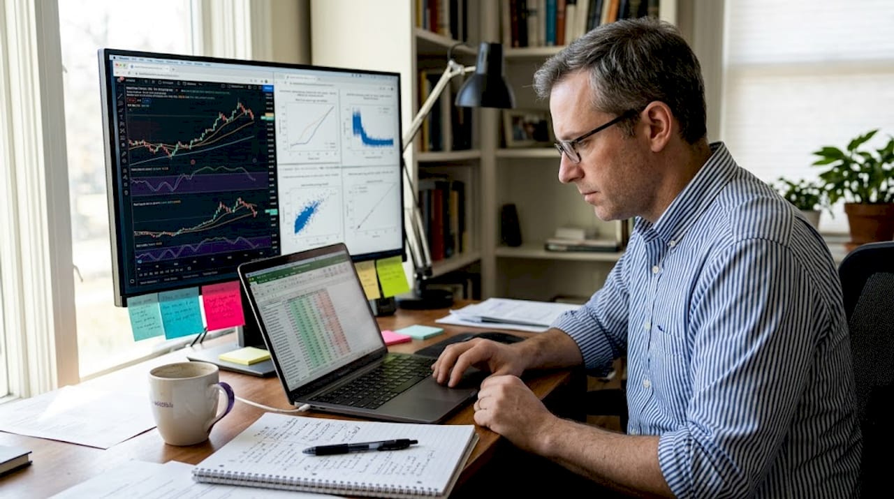 Analyst working on machine learning trading