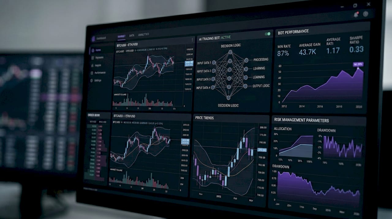 Home office crypto trader checking charts