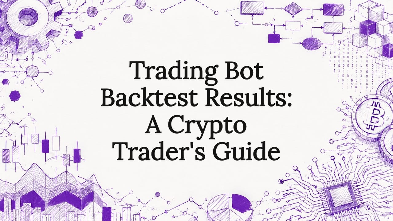 Decorative title card illustration with trading bot thematic elements