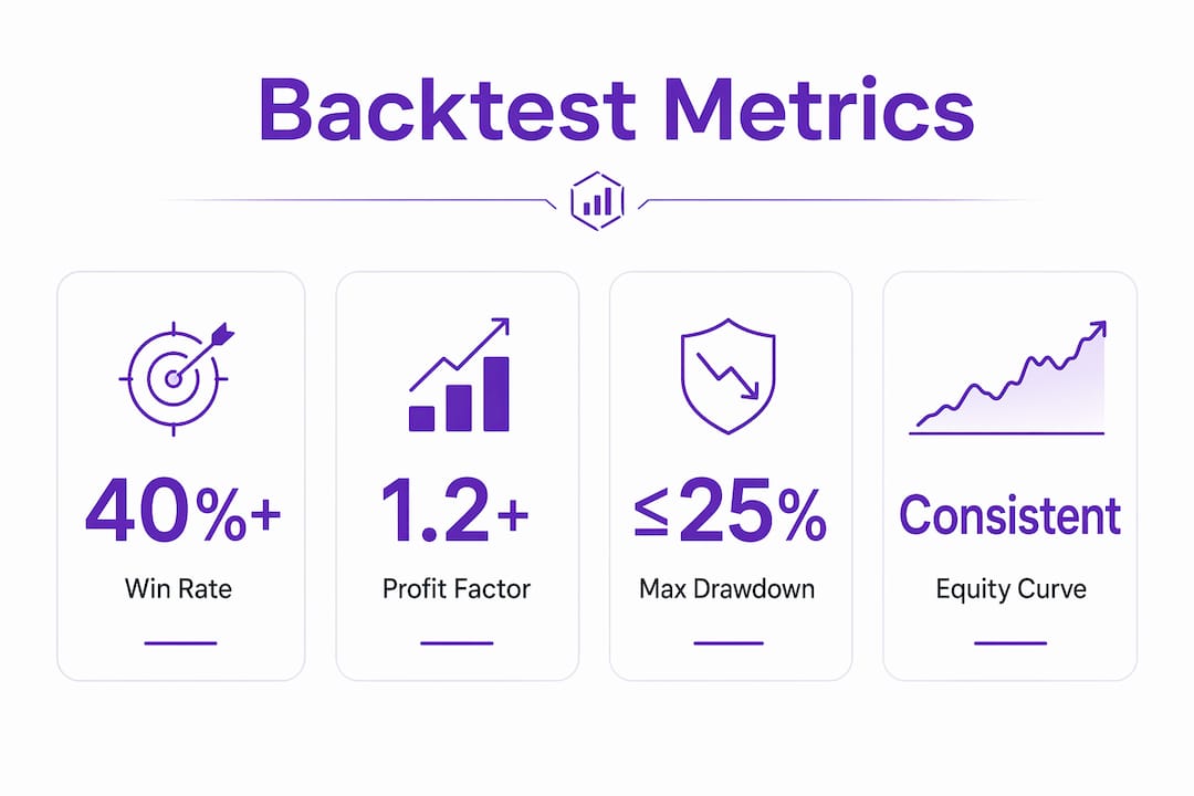 Infographic showing crypto trading bot backtest key metrics