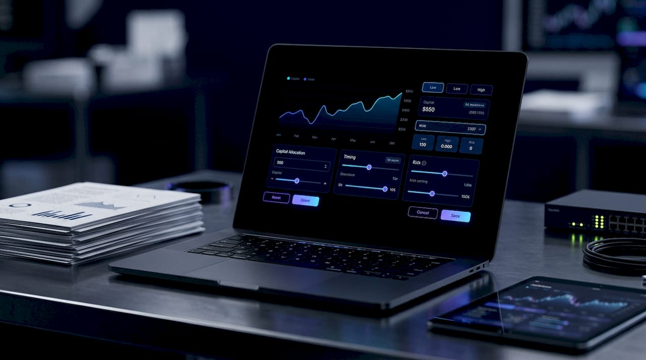 Close-up dark-themed trading bot interface on monitor